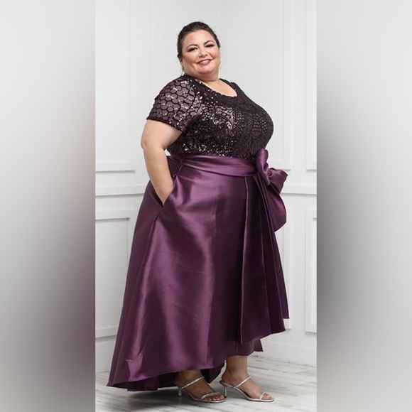 R&M Richards IVORY Short Sleeve Sequin-Embellished Hi -Low Plus size gown sz20W - Picture 15 of 16